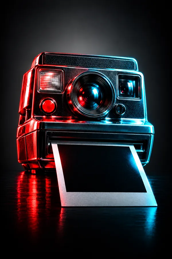 Una cámara de fotos instantáneas expulsando una foto